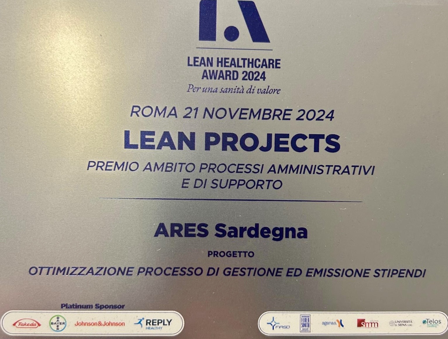 ARES Sardegna premiata al Lean Healthcare Award 2024